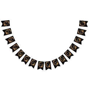 Gyllene Blommig Ornamenterad Ram Fana Flagga
