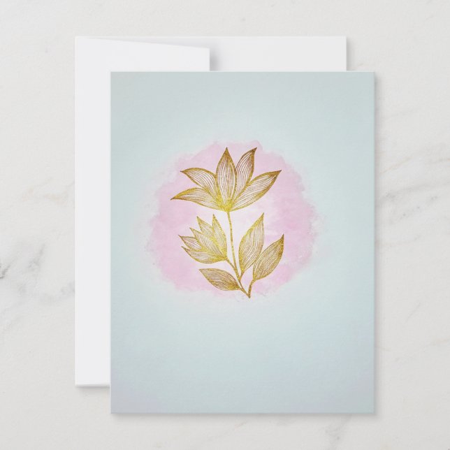 Gyllene Blommig Rosa Svarskort (RSVP) OSA Kort (Framsida)