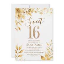 Gyllene blommig Sweet 16 födelsedagsinbjudan