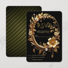 Gyllene Blommig Utsmyckad Ram RSVP-kort OSA Kort