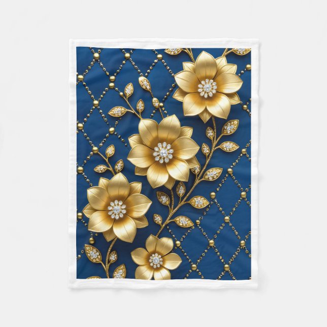 Gyllene blommor Blå och guld filt (Framsidan)