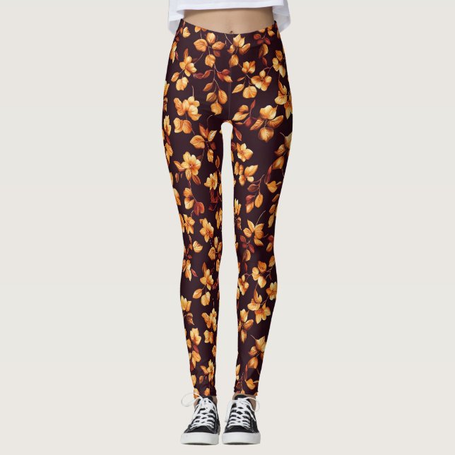 Gyllene Blommor Höst Mönster Leggings (Framsida)