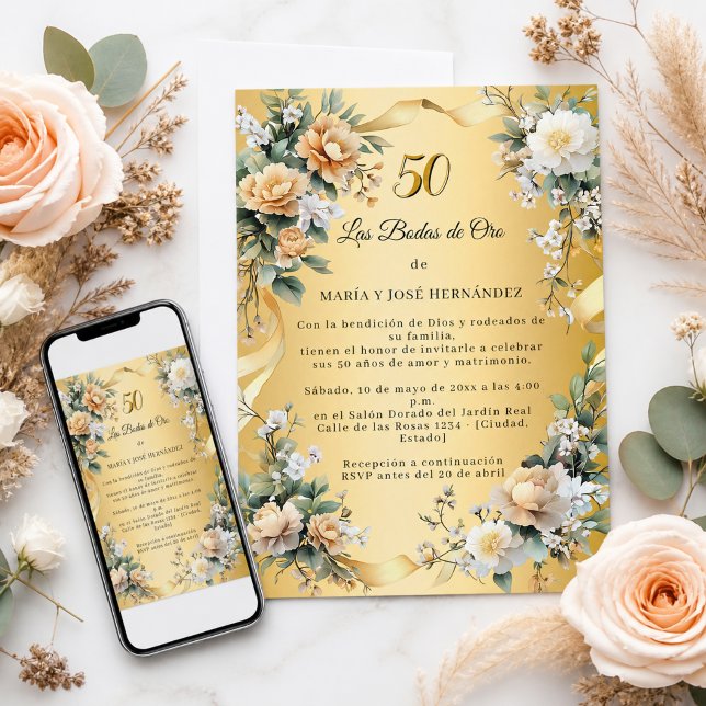 Gyllene blommor Invitación Bodas de Oro Inbjudningar (Skapare uppladdad)