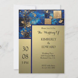 Gyllene blommor på midnattsblått inbjudningar