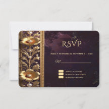 Gyllene Blommotiv Smycke med Pärlor RSVP-kort