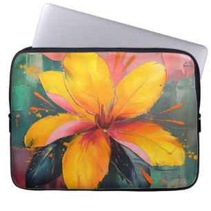 Gyllene blomning – Levande abstrakt blomsterexpres Laptop Fodral