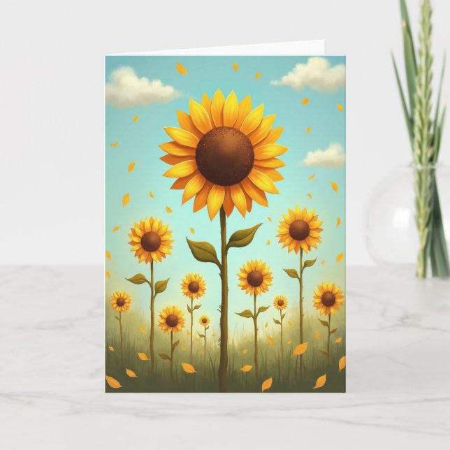 Gyllene Blomster Fält Mönster Kort (Framsida)