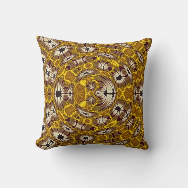 Gyllene blomster-mandala boho-mönster kudde (Framsida)