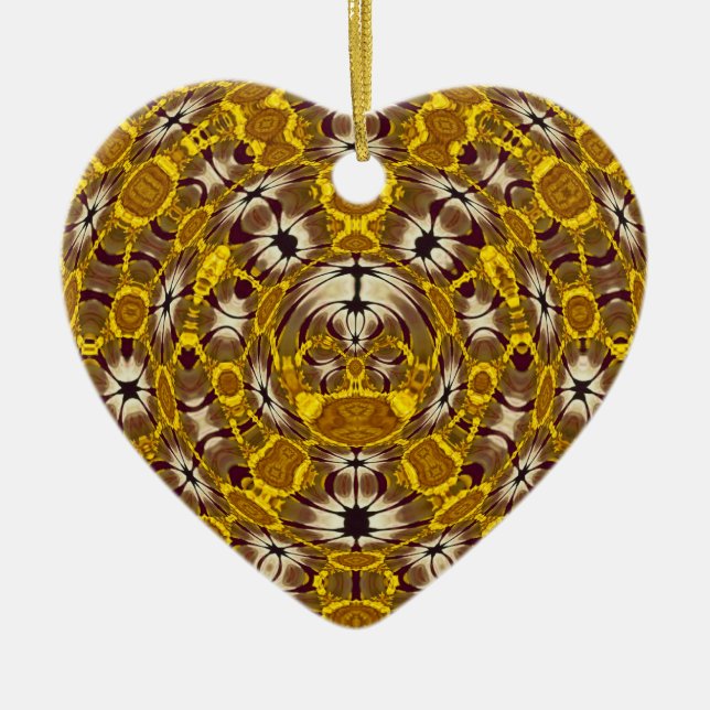 Gyllene blomster-mandalammuster i boho-stil julgransprydnad keramik (Framsidan)