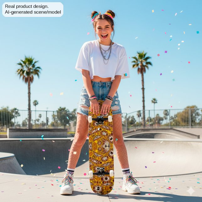 Gyllene blomster-mandalamönster i boho-stil skateboard bräda 19,5 cm (Skapare uppladdad)
