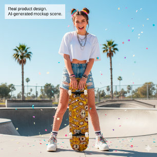 Gyllene blomster-mandalamönster i boho-stil skateboard bräda 19,5 cm
