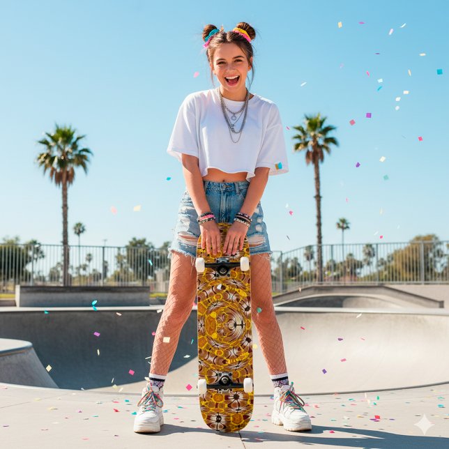 Gyllene blomster-mandalamönster i boho-stil skateboard bräda 19,5 cm (Skapare uppladdad)