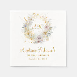 Gyllene blomster monogram bröllopsfest pappersservett