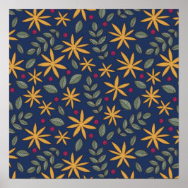 Gyllene blomster Mönster Botanisk Design Poster