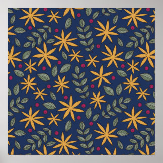 Gyllene blomster Mönster Botanisk Design Poster