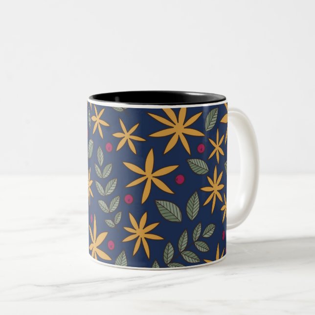 Gyllene blomster Mönster Botanisk Design Två-Tonad Mugg (Framsida höger)