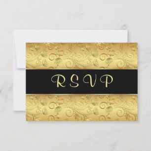 Gyllene blomster svart RSVP OSA Kort