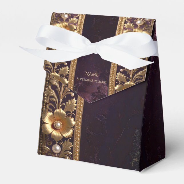 Gyllene blomsterornament med pärlor Favor-box Presentaskar (Framsidan Sidan)