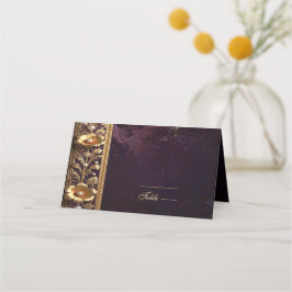 Gyllene blomsterornament med pärlor platskort placeringskort