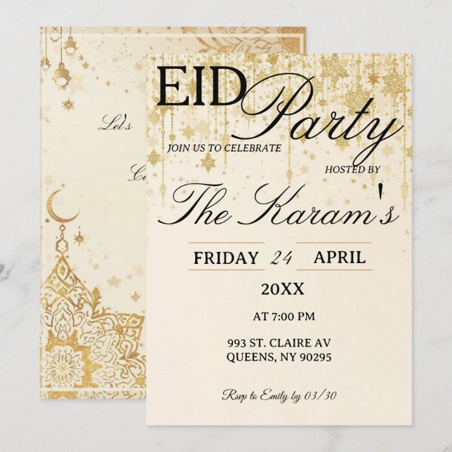 Gyllene Boho elegant Eid-fest inbjudan  (Fram/baksida)