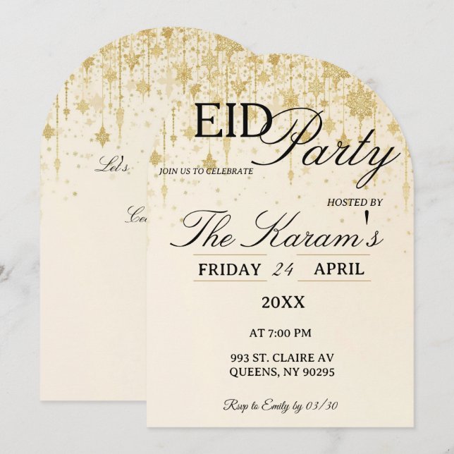 Gyllene Boho elegant Eid-partys inbjudningskort (Fram/baksida)