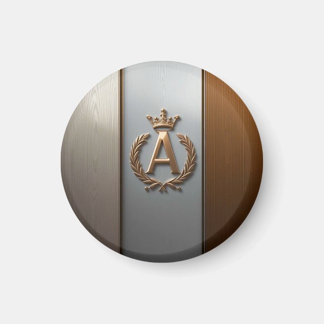Gyllene bokstav A med krona och lager 🌟 Magnet (Framsidan)