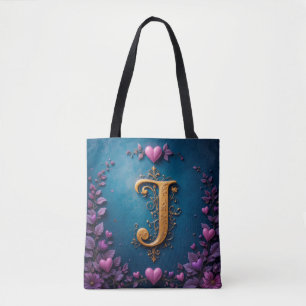 Gyllene Bokstav J Kärlek Naturinspirerad Monogram Tygkasse