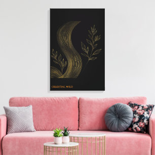 Gyllene botaniska vågor Finkonstduk Canvas