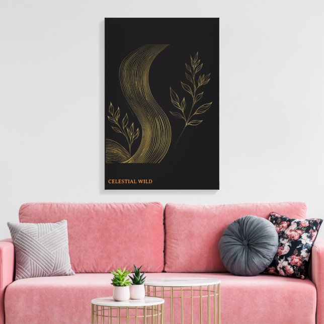 Gyllene botaniska vågor Finkonstduk Canvas (Insitu (Vardagsrum))