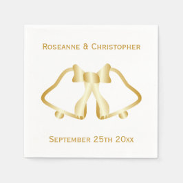 Gyllene bröllopsservetter klockor och band pappersservett