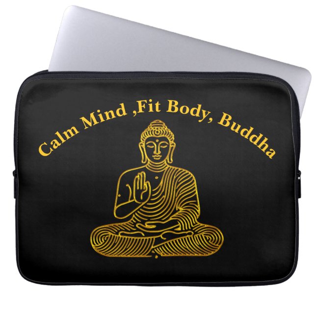 Gyllene Buddha i lugn ställning Laptop Fodral (Framsidan)