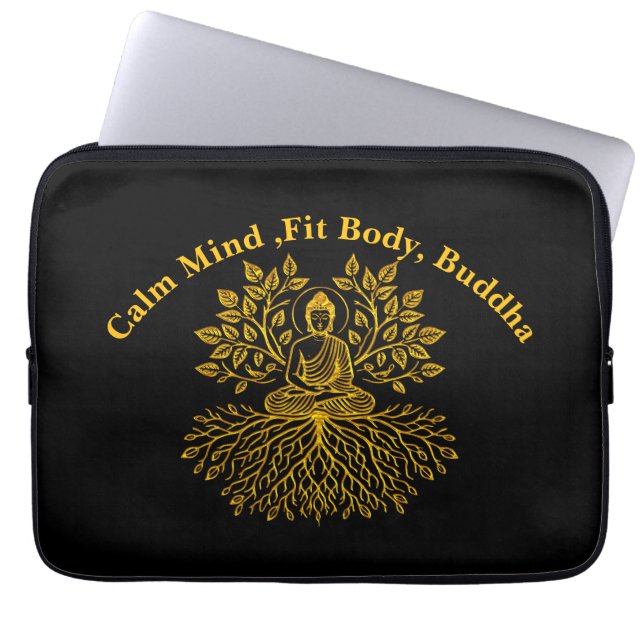 Gyllene Buddha omgiven av naturen Laptop Fodral (Framsidan)