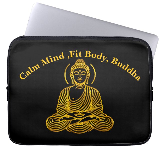 Gyllene Buddha-staty i meditation Laptop Fodral (Framsidan)