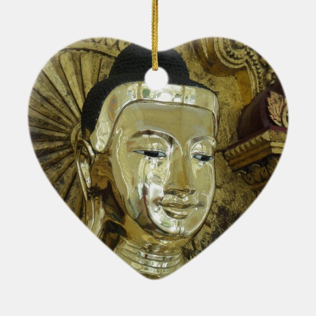 Gyllene Buddha-staty Inspirerande Kärlek Julgransprydnad Keramik (Baksidan)