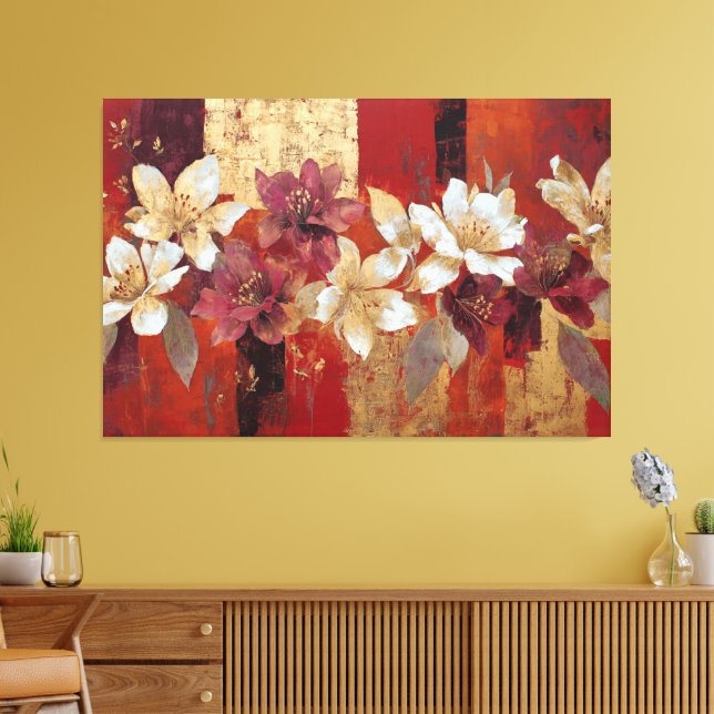 Gyllene Burgunder Blommig Abstrakt Väggkonst Canvastryck (Insitu (Vardagsrum))