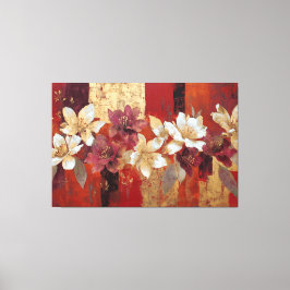 Gyllene Burgunder Blommig Abstrakt Väggkonst Canvastryck