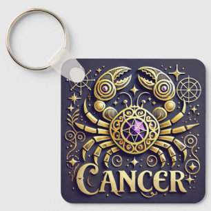 Gyllene Cancer Zodiak Symbol på Mörk Bakgrund Nyckelring