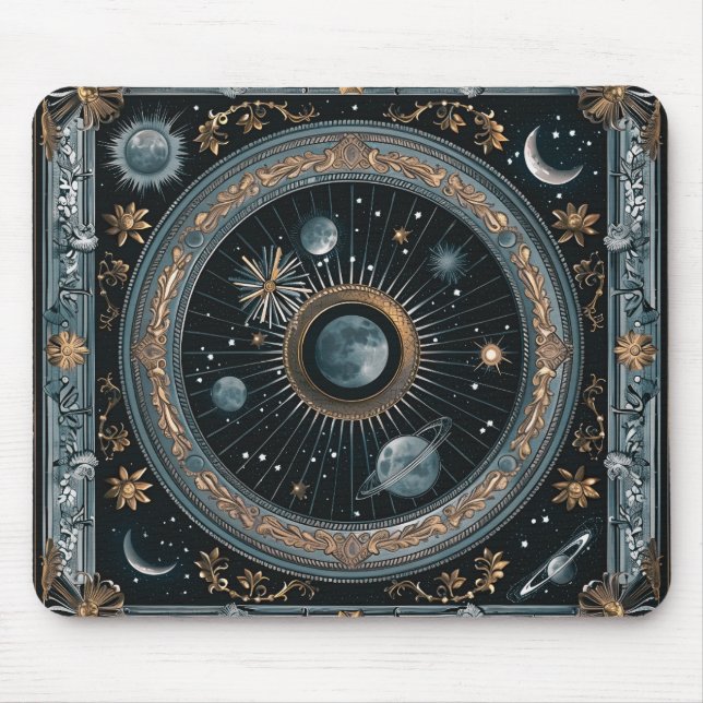 Gyllene Celestial Måneomloppsbana med Detaljerad A Musmatta (Framsidan)