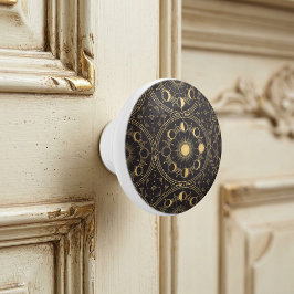 Gyllene Celestial Sol Månefaser Geometriskt Mönste Knopp