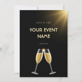 Gyllene Champagne Klirande Svart Glöd Inbjudningar
