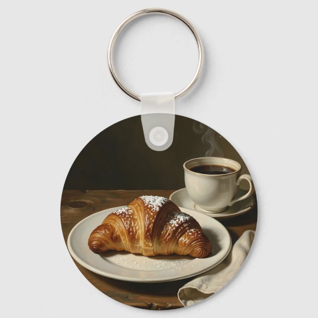 Gyllene Croissant Kaffe Stilleben Nyckelring (Framsida)