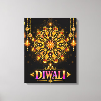 Gyllene Diwali Mandala Rangoli ljusfest Canvastryck