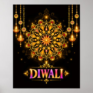 Gyllene Diwali Mandala Rangoli ljusfest Poster