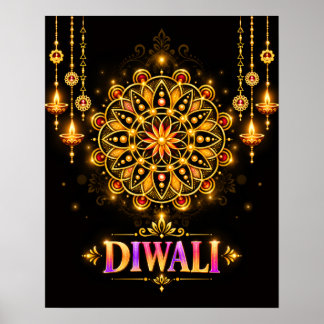 Gyllene Diwali Mandala Rangoli ljusfest Poster