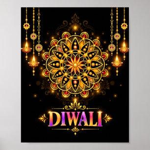 Gyllene Diwali Mandala Rangoli ljusfest Poster