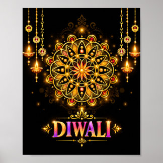 Gyllene Diwali Mandala Rangoli ljusfest Poster