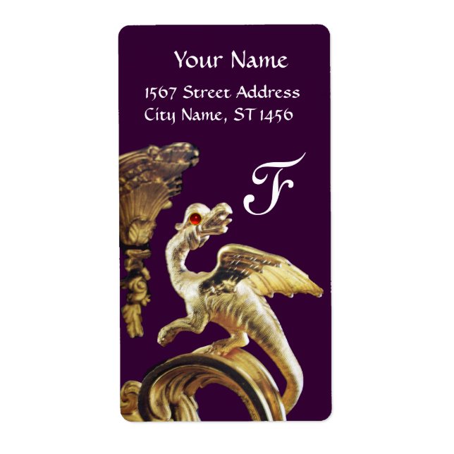 GYLLENE DRAKE I LILA RÖD RUBIN Monogram Fraktsedel (Framsidan)