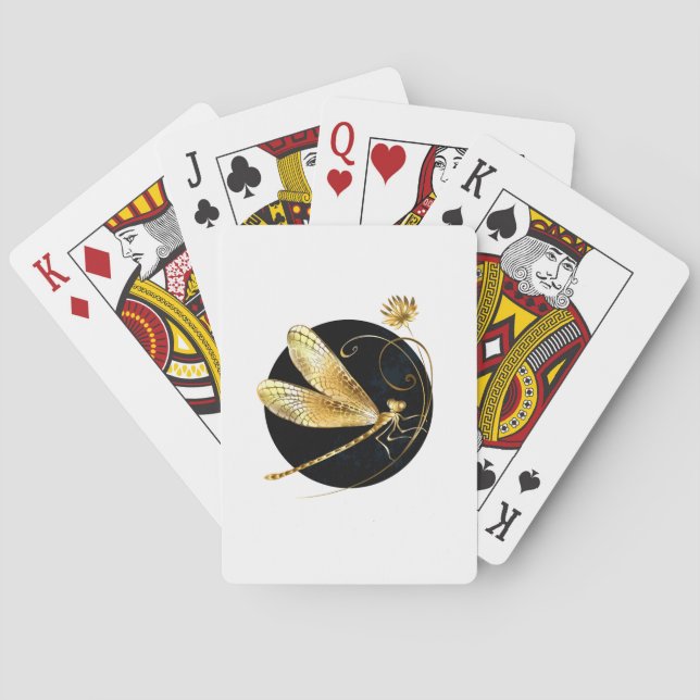 Gyllene drakfluga i svart cirkel casinokort (Baksidan)