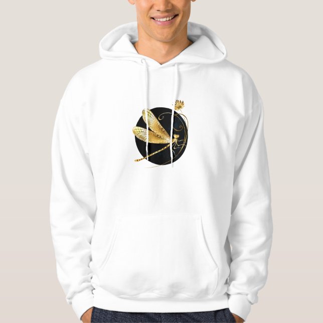 Gyllene drakfluga i svart cirkel hoodie (Framsida)