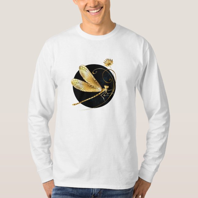 Gyllene drakfluga i svart cirkel t shirt (Framsida)